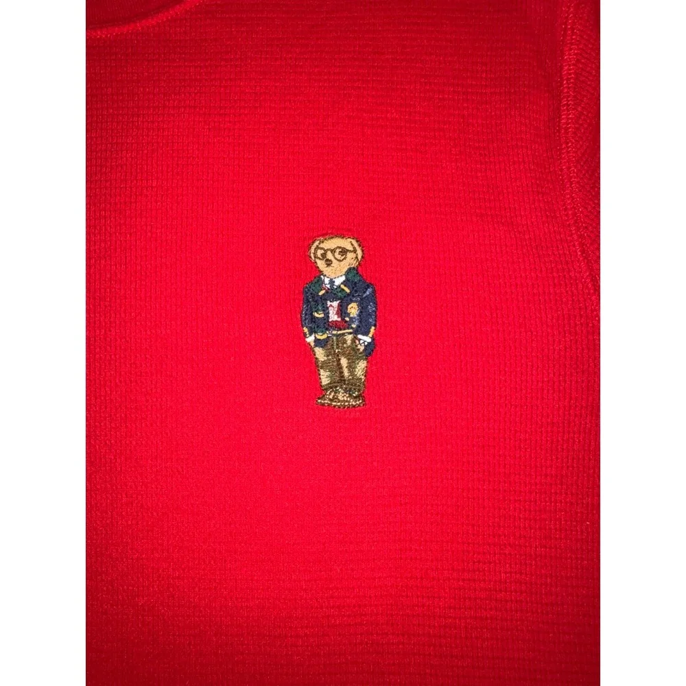 Polo Ralph Lauren Mens Red Waffle Knit Polo Bear Sleepwear Thermal Shirt Medium